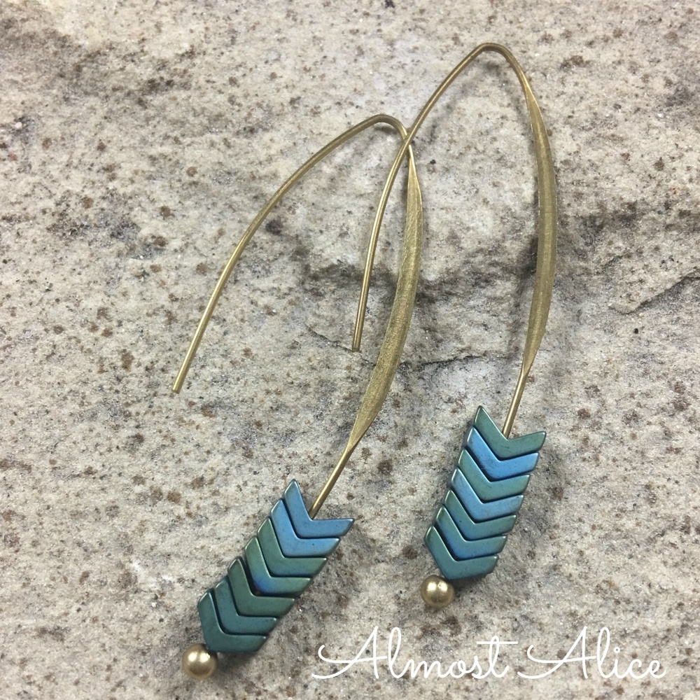 FINAL PRICE Green Chevron Arrow Stone Drop Earring